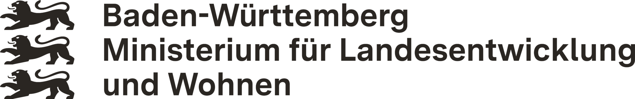 Logo des Ministeriums für Landesentwicklung und Wohnen Baden-Württemberg mit drei Löwen.
