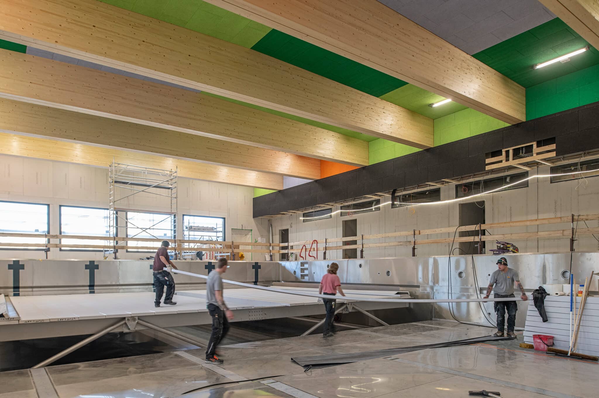 Mobiles Hallenbad Stuttgart-Zuffenhausen. Baustelle März 2026. Bild: IBA’27 / Niels Schubert