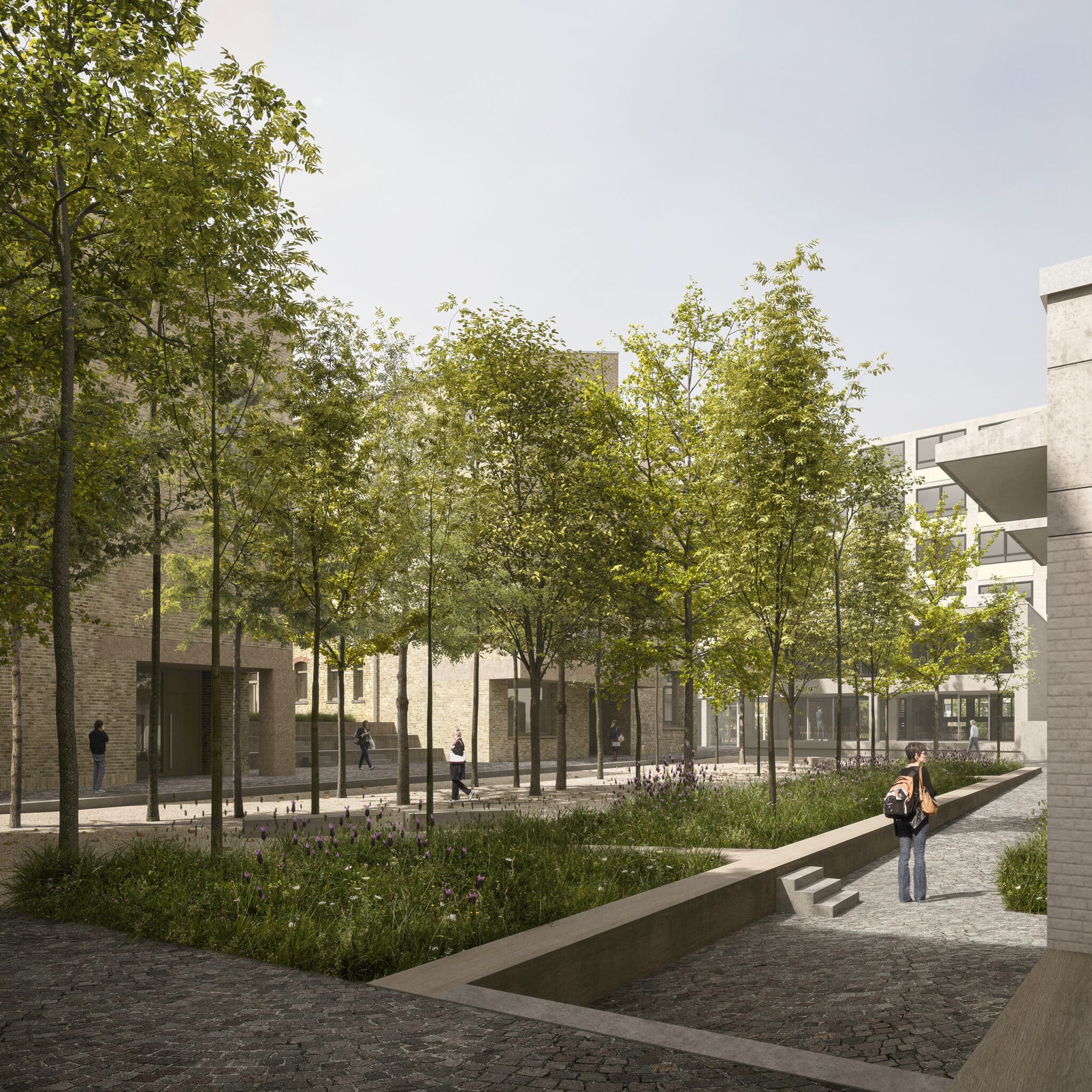 Visualisierung mit vielen Bäumen und Park im Zentrum von Klett-Areal
