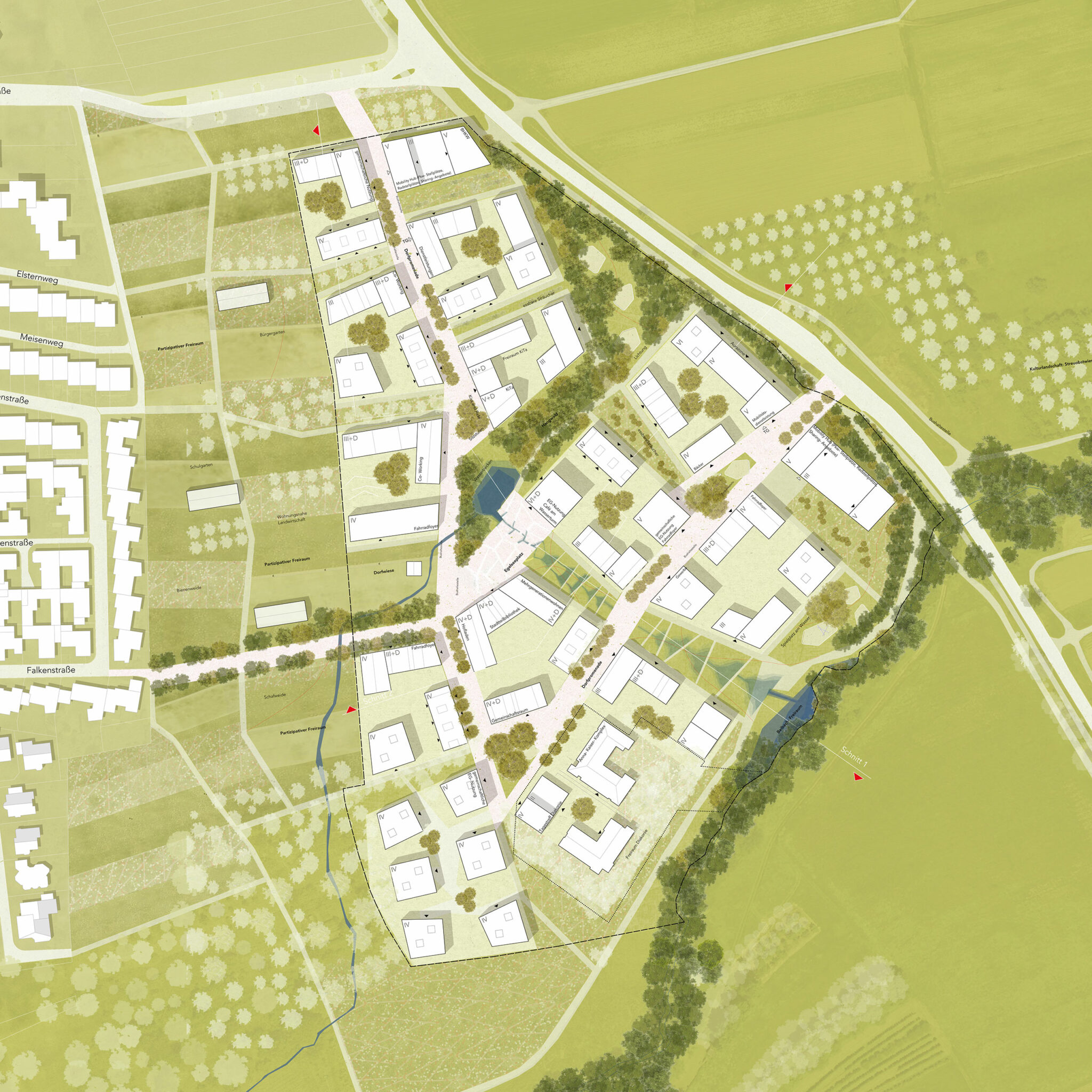 Städtebau-Entwurf zum IBA’27-Projekt Hangweide (Bild/Entwurf: UTA Architekten und Stadtplaner / SIMA | BREER Landschaftsarchitektur)