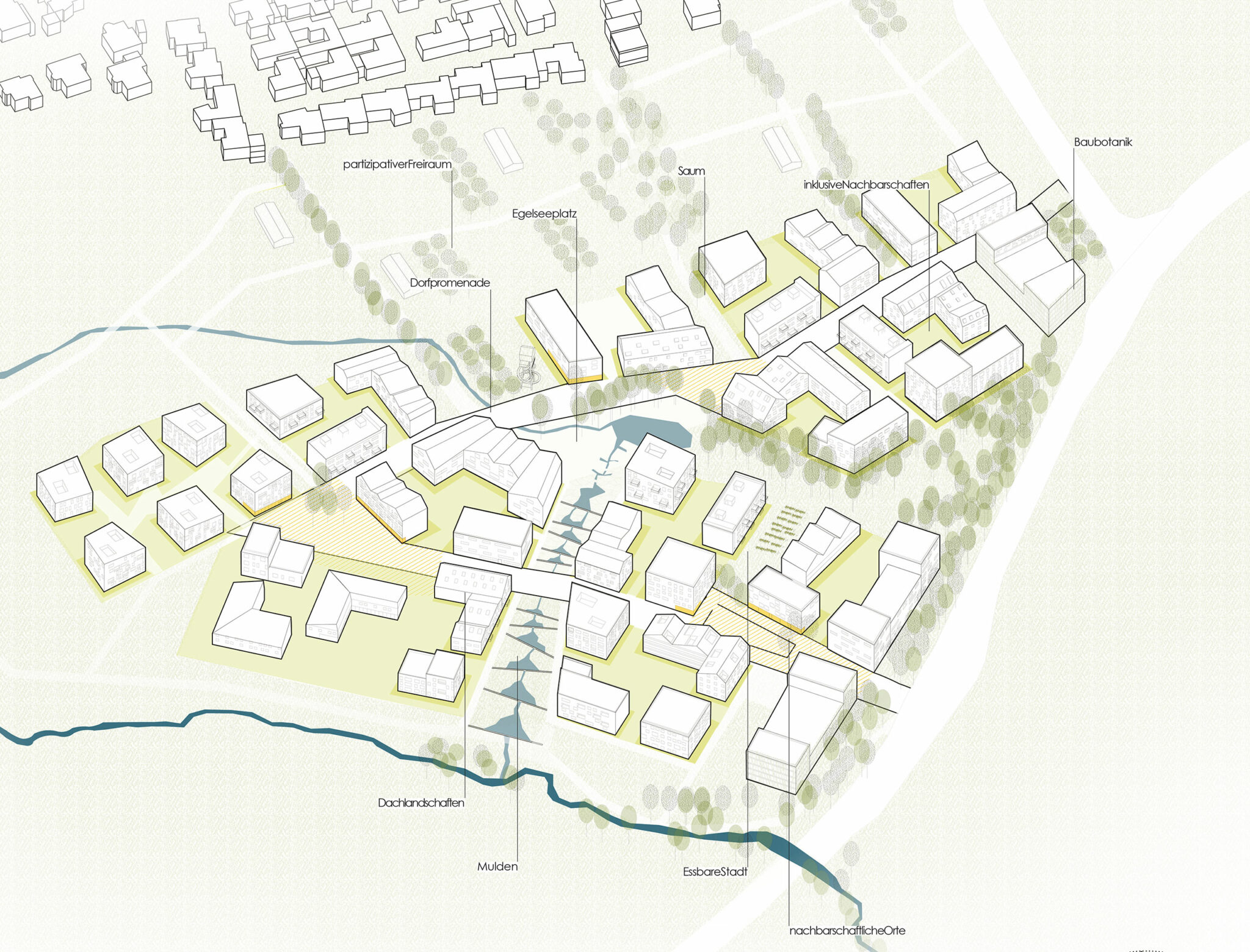 Städtebau-Entwurf zum IBA’27-Projekt Hangweide (Bild/Entwurf: UTA Architekten und Stadtplaner / SIMA | BREER Landschaftsarchitektur)