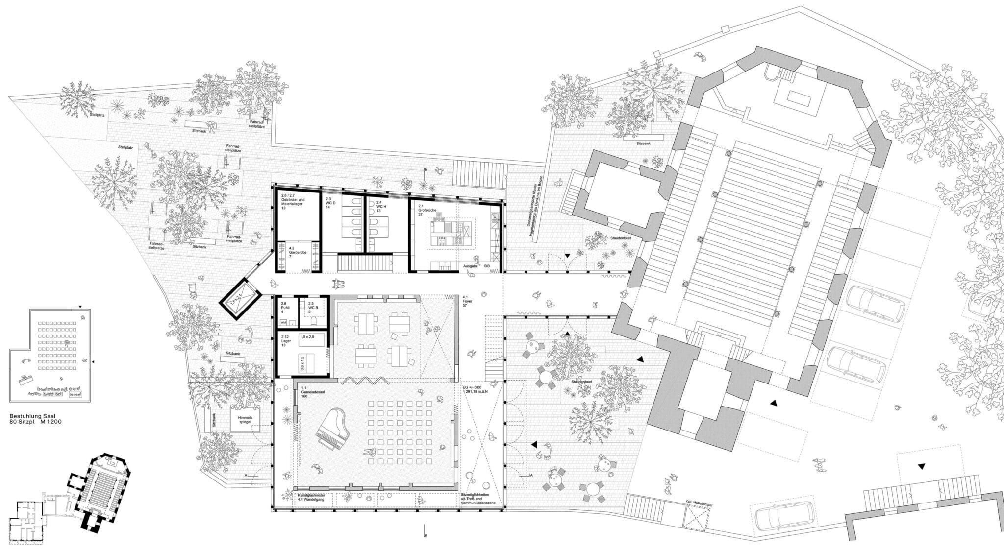 Evangelisches Gemeindehaus Feuerbach: Grundriss EG (Bild: Arge Joos Keller + Curious About / Von K Landschaftsarchitektur)