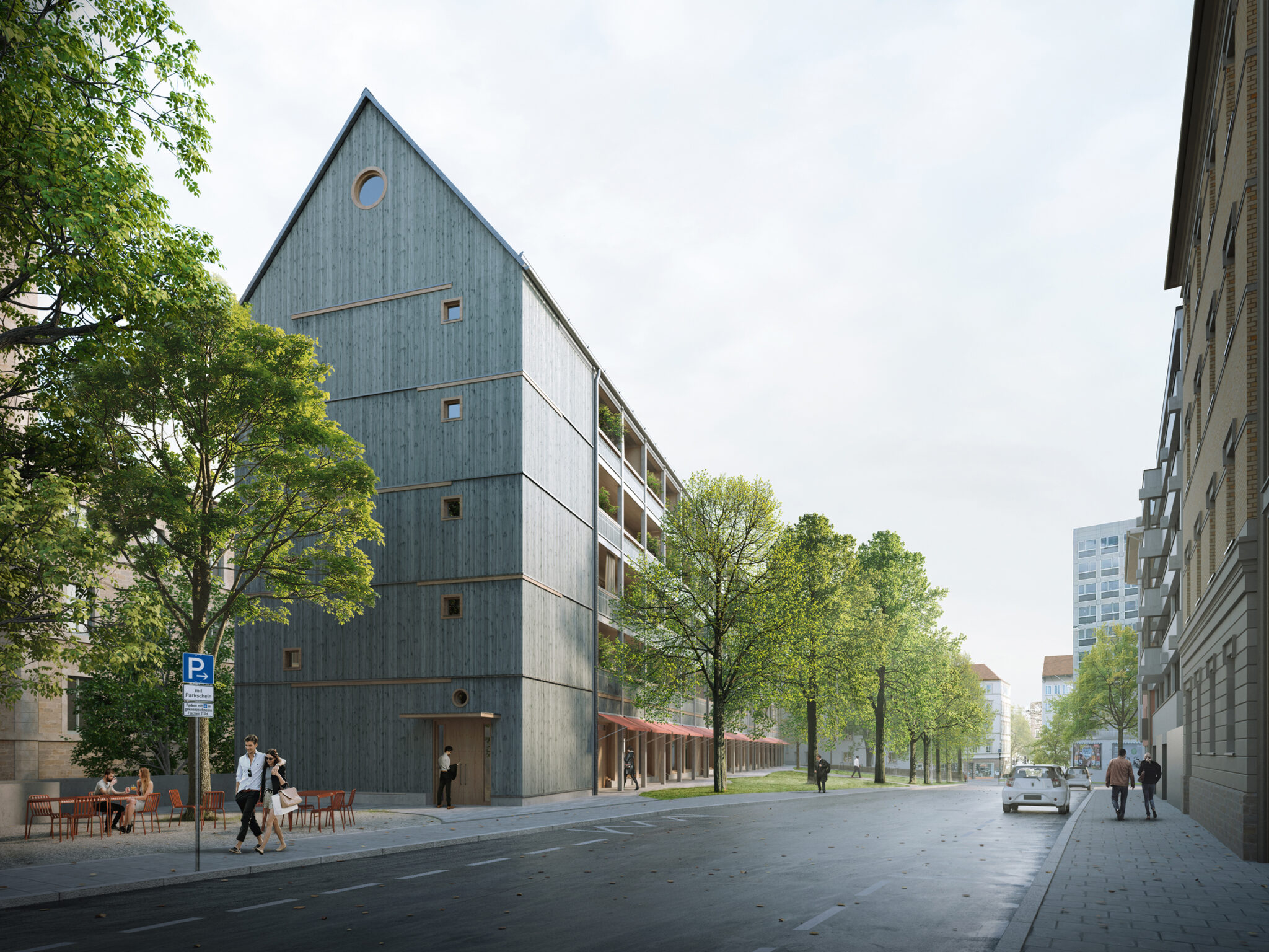 Visualisierung des IBA’27-Projekts »Neubau Weimarstraße« in Stuttgart