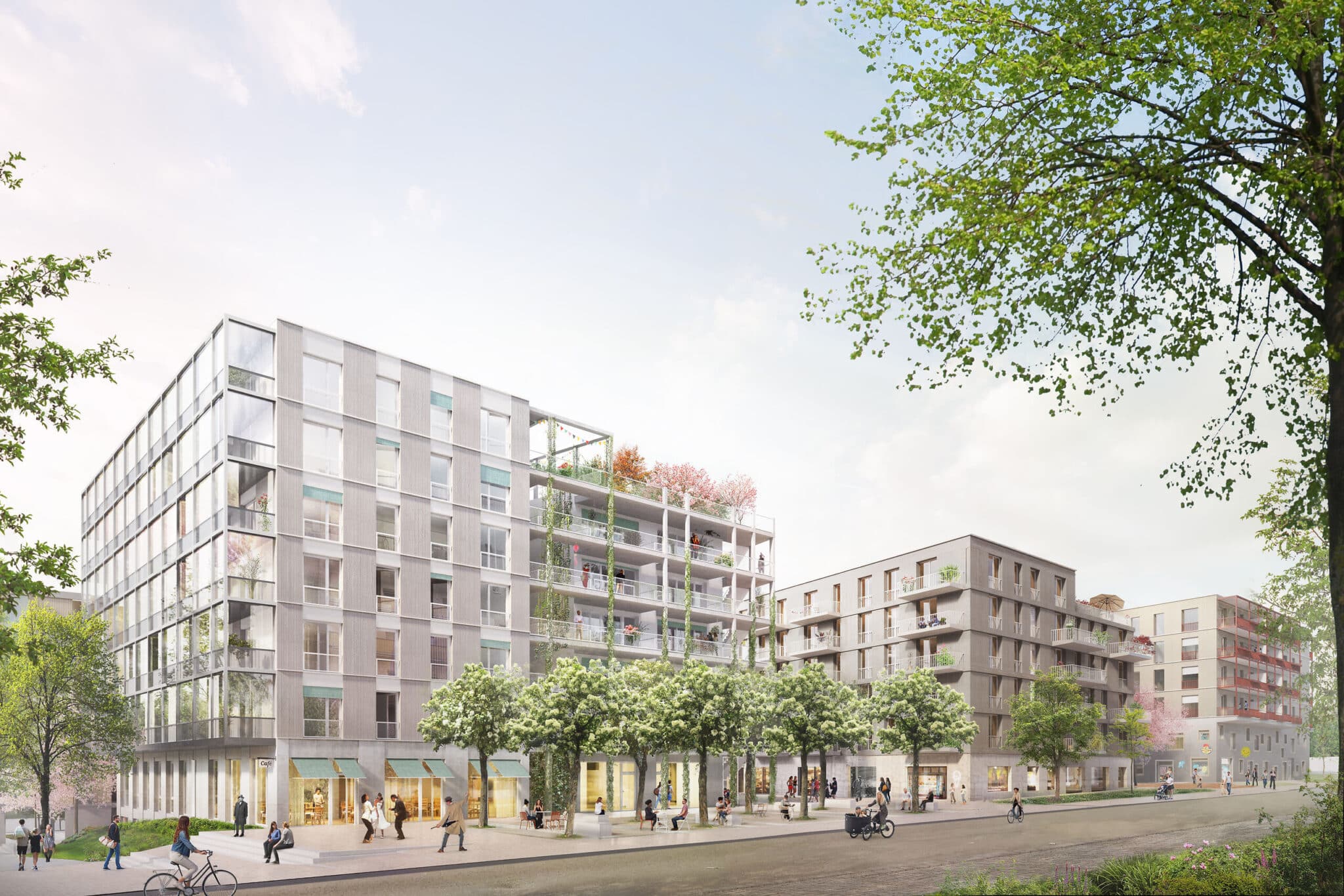 Visualisierung des künftigen Quartiers am Rotweg (Bild: ISSS research | architecture | urbanism, topo*grafik paysagistes, StudioVlayStreeruwitz, EMT Architekten, Greenbox Landschaftsarchitekten, Visualisierung: Ponnie Images)