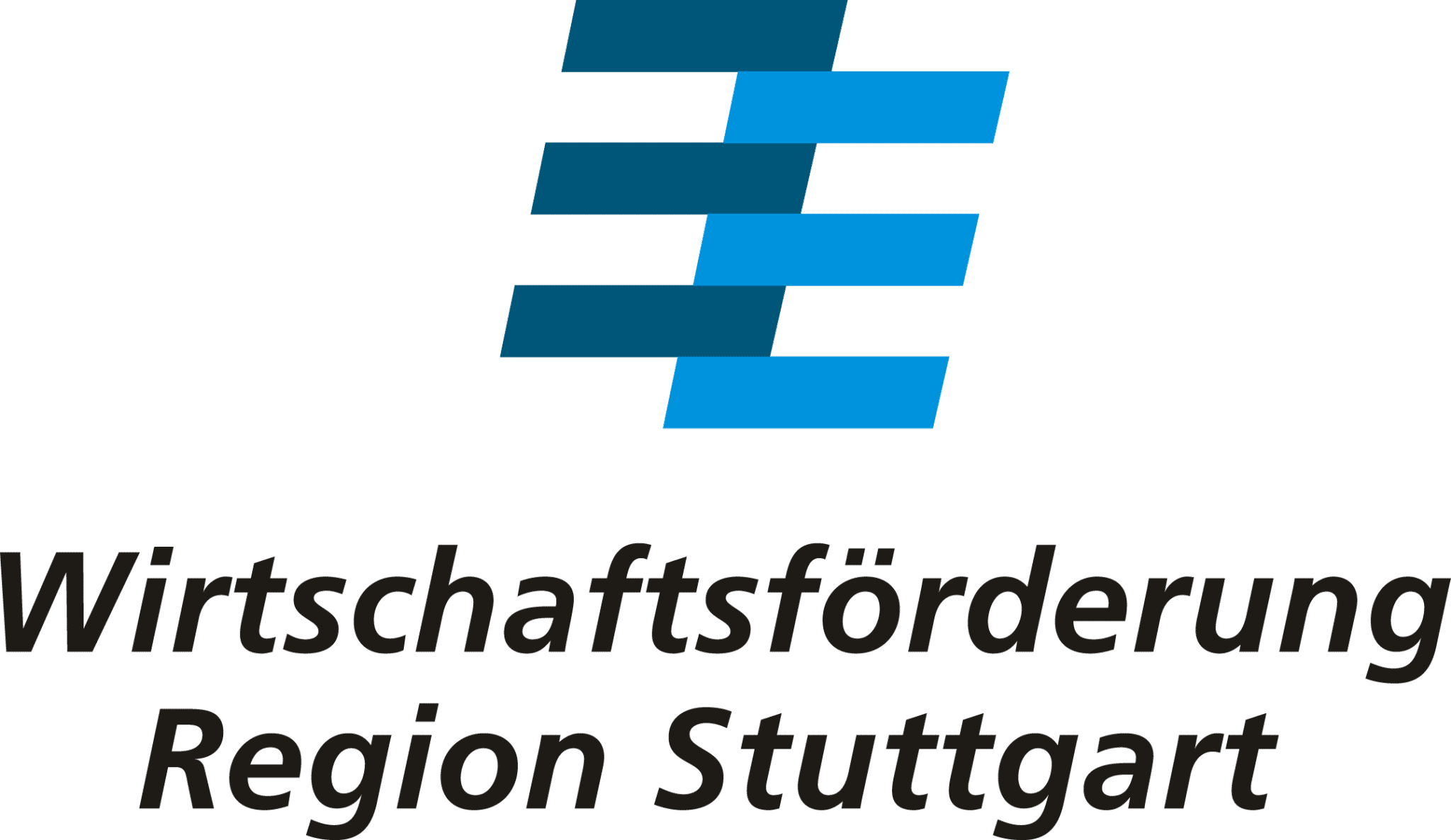 Logo der Wirtschaftsförderung Region Stuttgart in blau und schwarz.